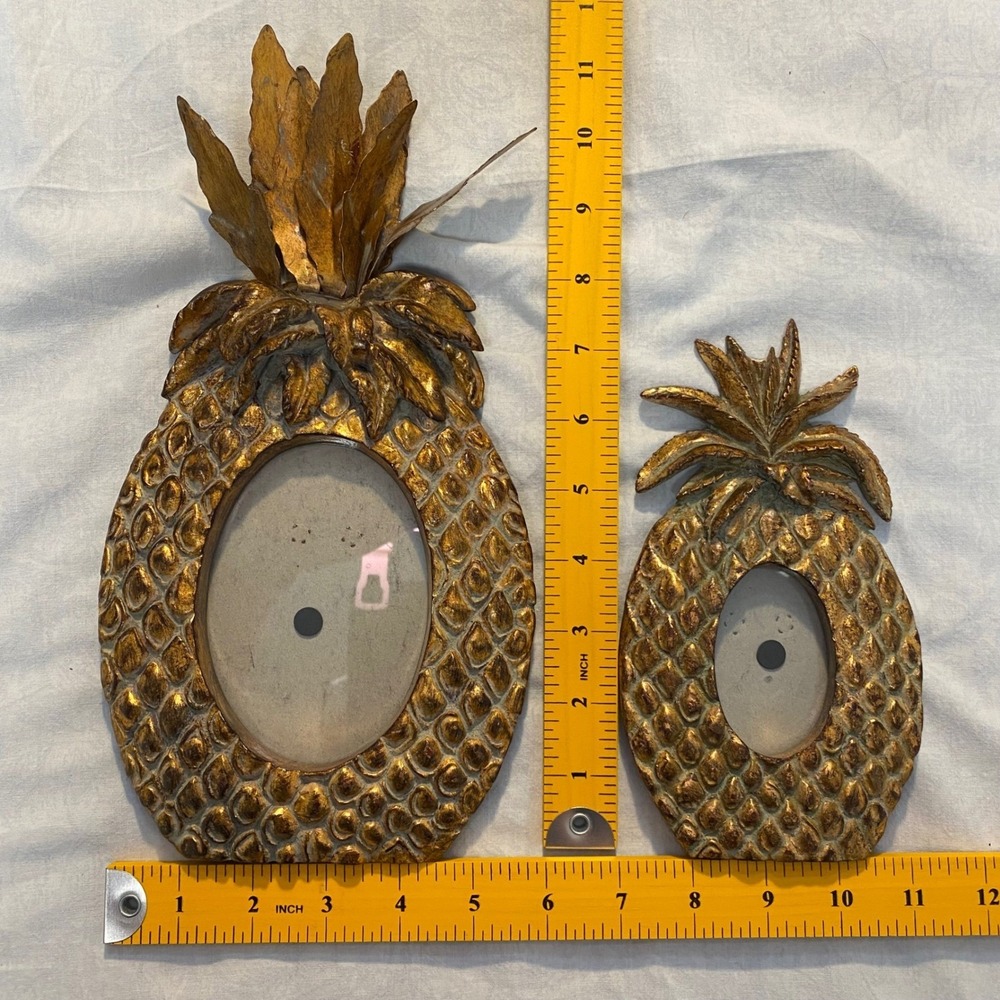 Vintage Gold Pineapple Picture Frames Set Metal & Resin Tropical 5x7 3x5 - Picture 5 of 7